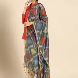 Shaily Grey & Brown Printed Dupatta-58