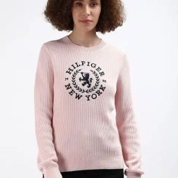 TOMMY HILFIGER Light Pink Cotton Self Design Sweatshirt-picture-23