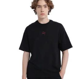 Rare Rabbit Black Boxy Fit Patchwork T-Shirt-image-6