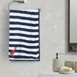 My Milestones Kids Set of 2 Navy Blue & White Striped 380GSM Hand Towels-30