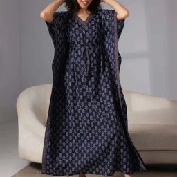 Libas Navy Cotton Printed Kaftan-image-18