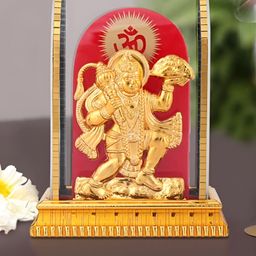 INTERNATIONAL GIFT Gold toned Religious Brass Hanuman Statues God Idol Frame Showpiece-image-67