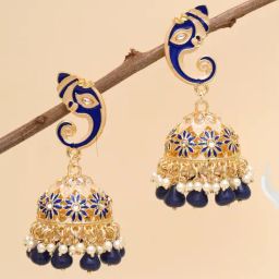 Karatcart Gold-Plated Blue Lord Ganesha Jhumki Earrings-image-45