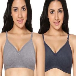 IN CARE Grey & Navy Cotton T-Shirt Bras - Pack Of 2-image-74