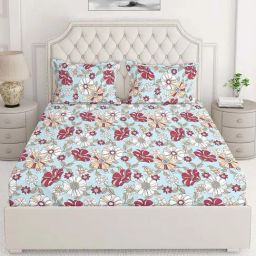 Layers Cotton Plus Blue Cotton Blend 120 TC Double Size Bed Sheet with Pillow Cover-picture-29