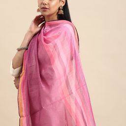 Shaily Pink & Gold-Toned Woven Design Cotton Silk Dupatta-32