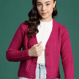 DressBerry Acrylic Cable Knit Cardigan-image-6