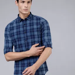 HIGHLANDER Men Blue Slim Fit Checked Casual Shirt-picture-49