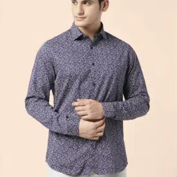 Byford by Pantaloons Bright Navy Cotton Slim Fit Printed Shirt-picture-34