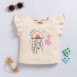 Happy Faces Girls Conversational Print Flutter Sleeves Pure Cotton Top-2
