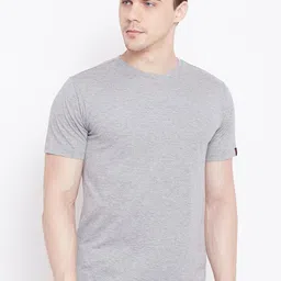 LE BOURGEOIS Men Grey Solid Round Neck Pure Cotton T-shirt-image-61