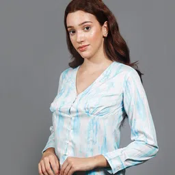 The Roadster Lifestyle Co. White & Blue Tie and Dye Printed Shirt Style Top-picture-10