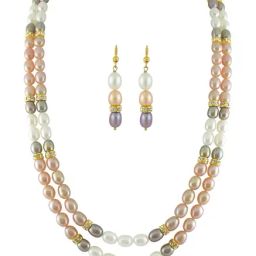Sri Jagdamba Pearls Golden Necklace & Earring Set-image-46