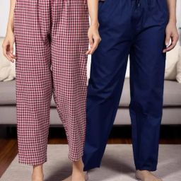 Kryptic Blue & Maroon Cotton Relaxed Fit Printed Lounge Pants - Pack of 2-image-50