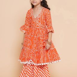 BAESD Girls Bandhani Angrakha Gotta Patti Pure Cotton Kurta & Sharara With Dupatta Set-image-57