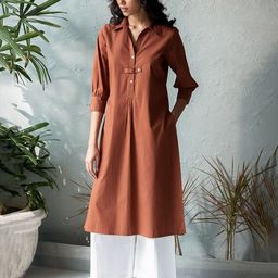 Canoopi Choco Bliss Shirt Collar Pure Cotton Tunic With Palazzo-image-78