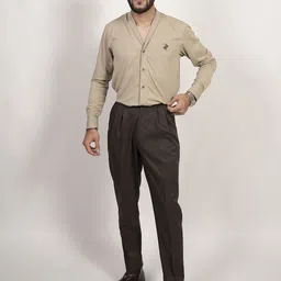 CABIN COMFY Men Tailored High-Rise Tapered Fit Lint Free Pleated Trousers-image-38