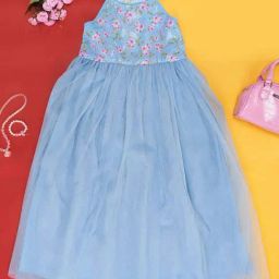 Pantaloons Junior Powder Blue Cotton Floral Print Dress-image-68
