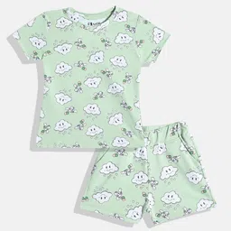 Eteenz Girls Cloud Printed T-shirt with Shorts-image-85
