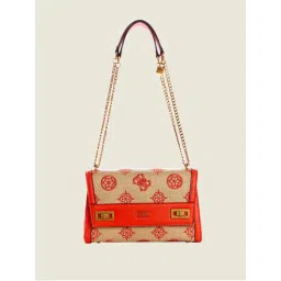 guess fashion Guess Beige Monogram Katey Flap Sling Bag-picture-1