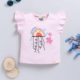 Happy Faces Girls Conversational Print Flutter Sleeves Pure Cotton Top-1