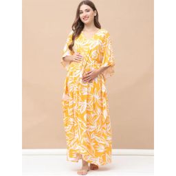 Secret Wish Floral Print Yellow Rayon Maternity Kaftan-picture-9