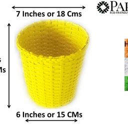Sonas Creation Paperus, Small Size 8 Inch TALL, 5 Liter, Yellow, Open Top Waste Basket, Dustbin, Trashcan, Paper Bin, Vaastu, Eco-friendly, Handmade, of Paper Ropes image 2