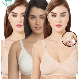 Inner Sense Pack Of 3 Organic Cotton Antimicrobial Soft Nursing Bra - Beige & White-image-93