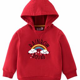 Kookie Kids Full Sleeves Hooded Sweatshirt Rainbow Squad Embroidery - Red-image-29