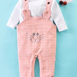 Mom's pet Full Sleeves Kitten Face Embroidered &  Graph Checked Mock Style Pre Winter Romper -  Orange-image-10