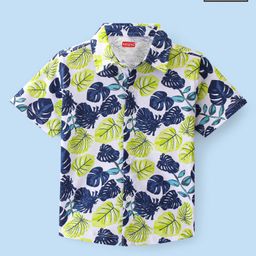 Babyhug Cotton Knit Half Sleeves Tropical Leaves Print Shirt - Multicolour-image-98