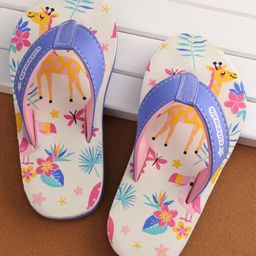 Cute Walk by Babyhug Slip On Flip Flops with Giraffe Print - White & Blue-image-36