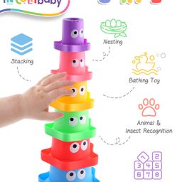 Intellibaby 5-in-1 Multicoloured Star Shaped Monster Stacking Cups | Bath Time & Outdoor Sorting & Nesting Water Play | European Safety & BIS Certified-1