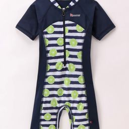 ROVARS Lycra Half Sleeves Lemon Printed Legged Swimsuit - Blue-picture-19