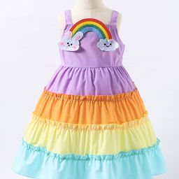 Kookie Kids Sleeveless Color Blocked Frock With Bunny Applique - Purple-image-88