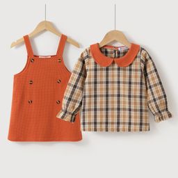 Kookie Kids Cotton Checkered Frock With Full Sleeves Inner Tee - Multicolour-image-48