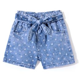 Babyhug  Mid Thigh Denim  Shorts Hearts Print with Belt Detailing - Blue-image-59