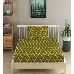 Trance Home Linen Pure Cotton Flat Single Bedsheet with 1 Pillow Cover- Dori Forest Green-image-93