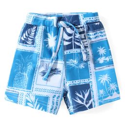 Babyhug Water Repellant Two Way Stretch Swimming Trunk Palm Tree Print - Blue-picture-13