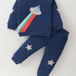 ToffyHouse 100% Knitted Cotton Full Sleeves Winter Wear Suit With Space Theme Embroidery - Navy-image-79