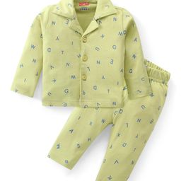 Babyhug Cotton Knit Full Sleeves Night Suit With Alphabets Print - Limegreen-image-8