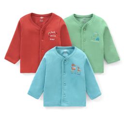 Zero Interlock Knit Full Sleeves Set Of Vests with Text  Print Pack of 3 - Blue Rust & Pista-image-18