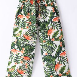 CrayonFlakes Floral Printed Palazzo With Attached Belt  - Off White-image-73