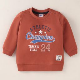 Zero Cotton Knit Full Sleeves Text PrintedT-Shirt - Rust Orange-picture-11