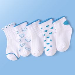 Doodle Poodle Cotton Knit Ankle Length Socks with Hearts Design Pack of 5 - Bright White-image-91