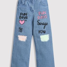 Tiny Girl Denim Fun Days Text Printed & Distressed Jeans - Light Blue-image-38