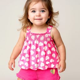 Babyoye 100% Cotton Knit With Eco Jiva Finish Sleeveless Top & Shorts Set With Heart Print - Dark Pink-image-67