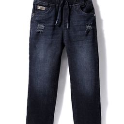 Olio Kids Woven Full Length Solid Denim Jeans With Distressed Pattern - Black-image-62