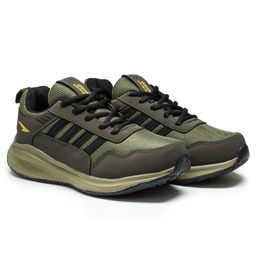asian Colour Blocked Lace Up Running Shoes - Black & Olive-picture-9