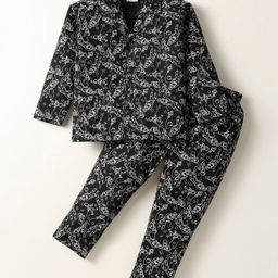 Rikidoos Cotton Woven Full Sleeves Astronaut Printed Coordinating Night Suit Set - Black-image-123
